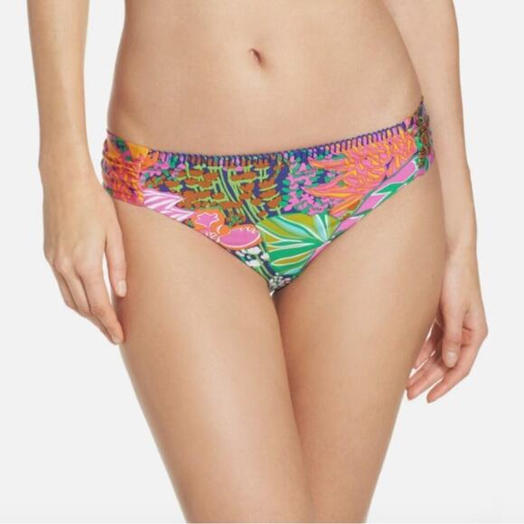 NWT TRINA TURK | Tropic Escape Multicolor Shirred Hipster Bikini Bottom Sz. 12 - Picture 1 of 5